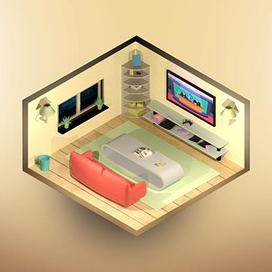 3D Isometric Living Room model