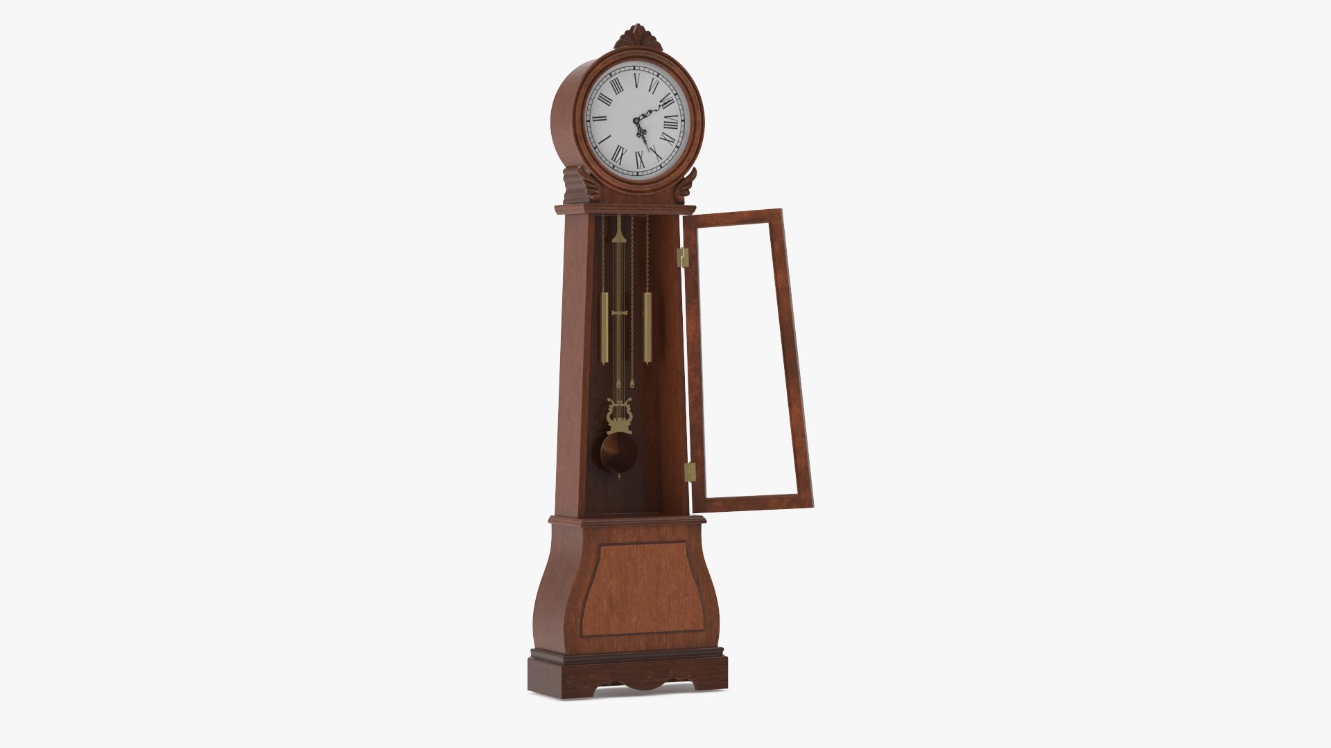 Grandfather Clock With Chime Dark Wood Open 3D model preview