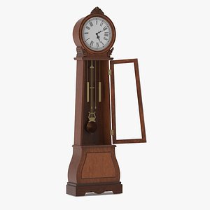 Grandfather Clock With Chime Dark Wood Open 3D model