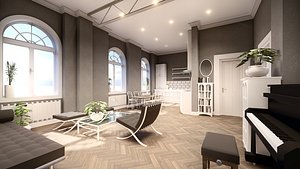 3D scene bachelor studio apartment model