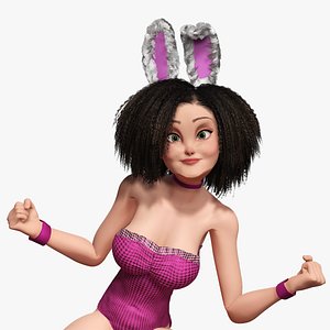 3D Stylized Curly-Haired  in Bunny Outfit Girl  stylized figure