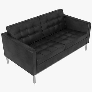 Knoll Florence Black Leather Two Seat Sofa