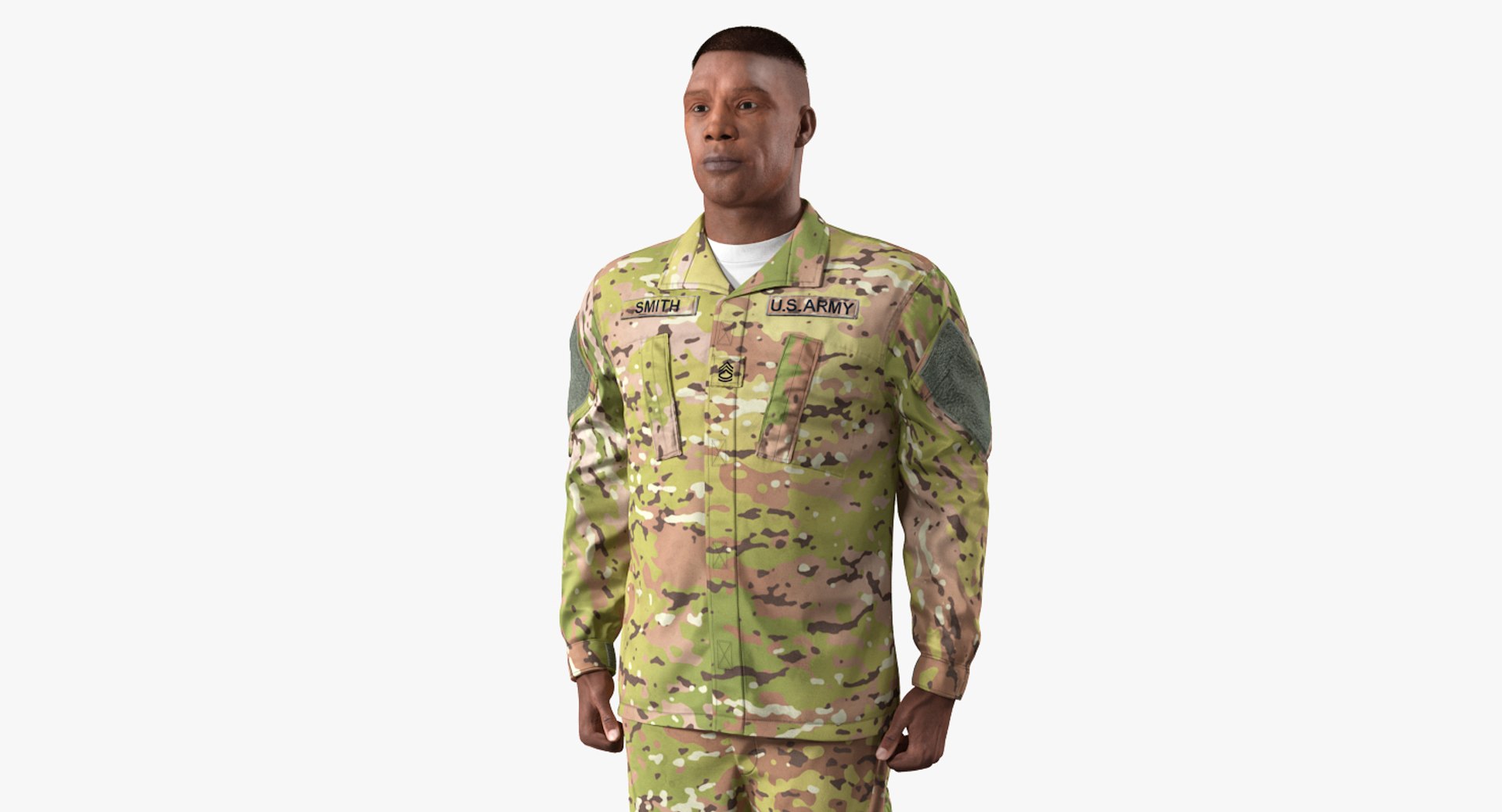 US Soldier Standing at Attention Camouflage Fur 3D Model 3D model preview