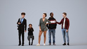 Basics0296 - A set containing 5 models of male and female teens standing in casual attire 3D model