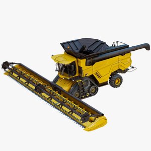 3D Modern Combine Harvester Yellow Rigged PBR
