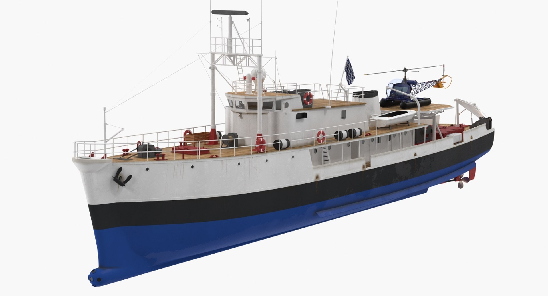 Old Scientific Research Vessel with Helicopter 3D model preview