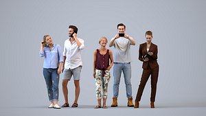 Basics0758 - A set containing 5 models of male and female adults standing in casual attire in public 3D model