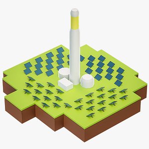 Lowpoly Cartoon Gemasolar Power Plant PBR 3D