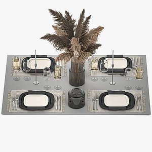 Table Setting With A Bouquet Of Pampas Grass