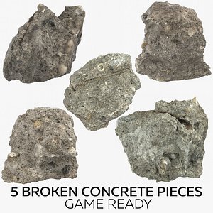 5 broken concrete pieces 3D model