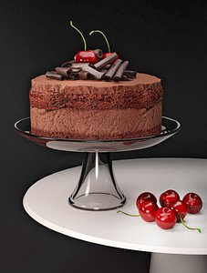 3D model cherry chocolate mousse cake