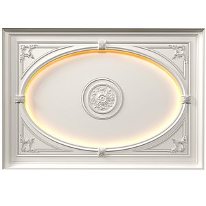 3D Coffered round ceiling with lighting in a classic style model