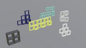 3D model Set of 6 modern cubical shelves modern shelf