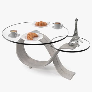 3D Glass Coffee Table with Croissants and Eiffel Tower