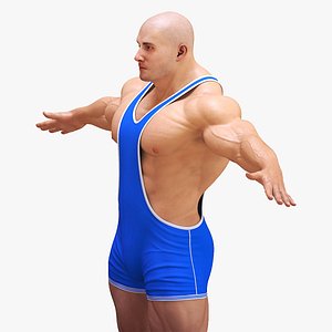 Bodybuilder in Blue Leotard Rigged for Maya