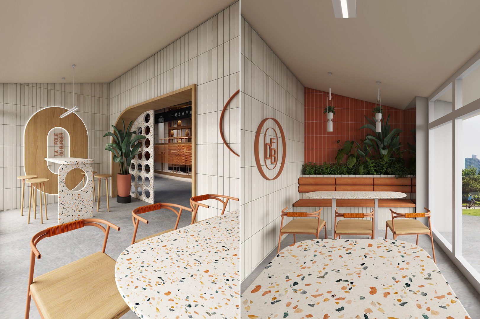 Modern Hamburger Restaurant Fast Food Restaurant Potted Plants Bar ...
