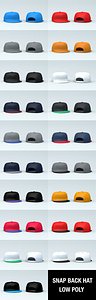 Snap Back Hat Low Poly - 19 Colour Variations