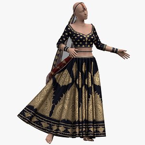 female Indian dancer outfit with texture 3D model