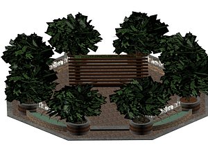 Pavillion with Trees and Fountains