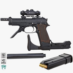 3D Pistol 08 Black Generic All PBR UE Textures model