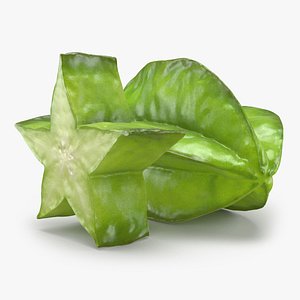 3D Green Star Fruit And Slice model