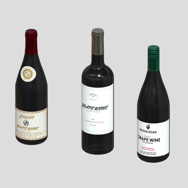 3D 3 Wine Bottles Low Poly PBR model