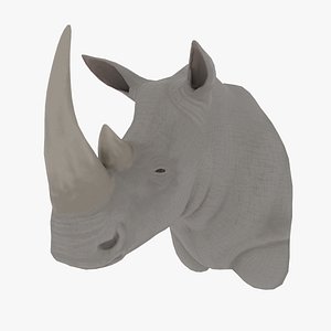 White Rhinoceros Head Trophy Wall Mount - Low Poly PBR