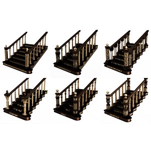 Carved Stairs Collection Black 3D model