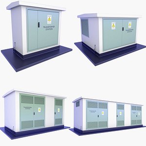 3D model 4 Power Transformer Substation Buildings SET v9