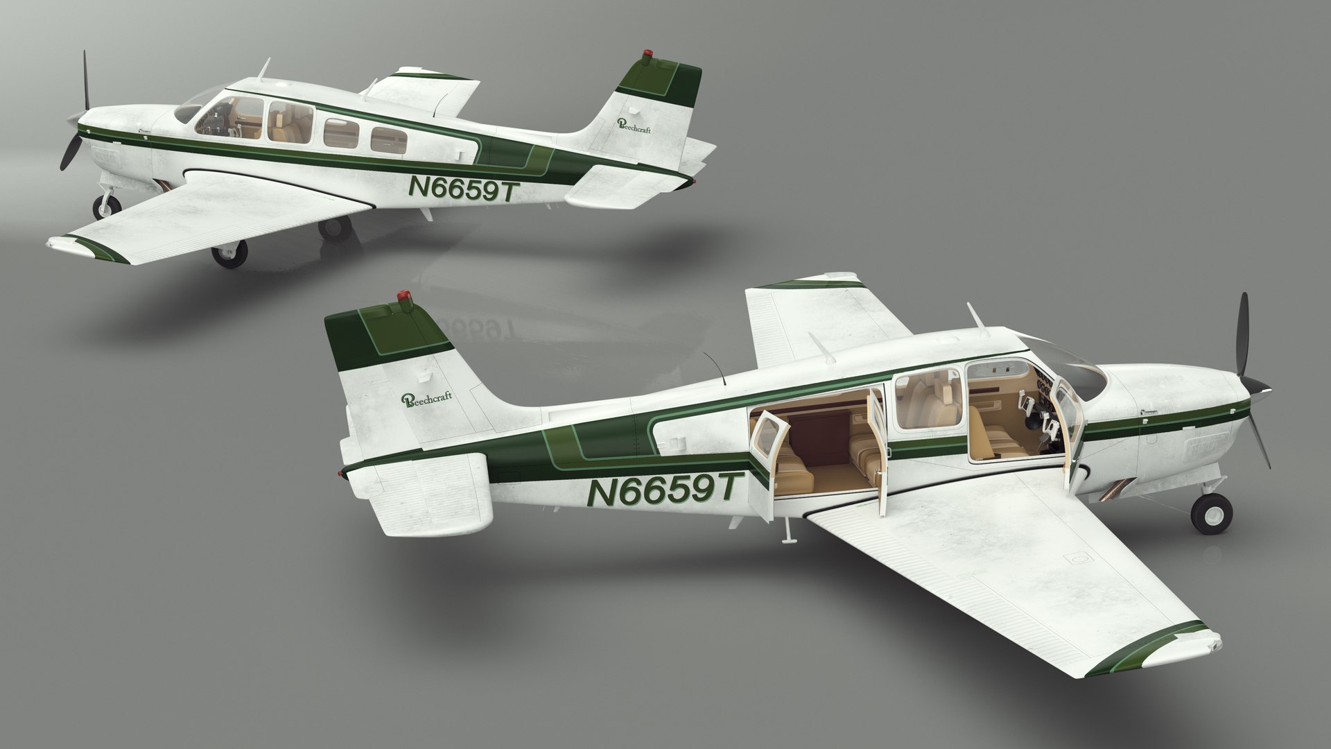 3D Single Engine Light Aircraft Beechcraft Bonanza Rigged For Cinema 4D ...
