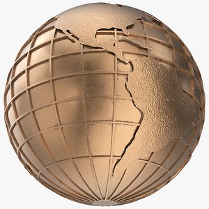 3D model Bronze Relief Globe with Geographic Grid Bronze