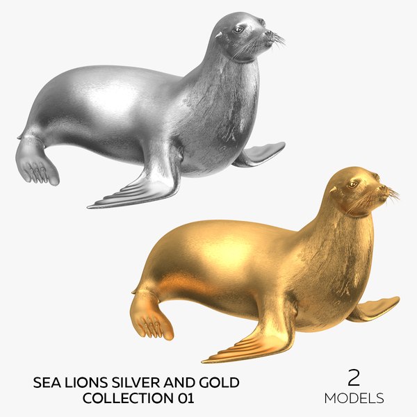 3D Sea Lions Silver and Gold Collection 01 - 2 models model