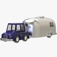 City Dweller Cartoon Car with Airstream Caravan