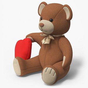 Teddy Bear Toy Brown with Heart 3D model