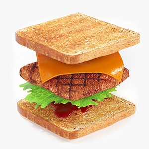 Layered beef and cheese sandwich 3D model