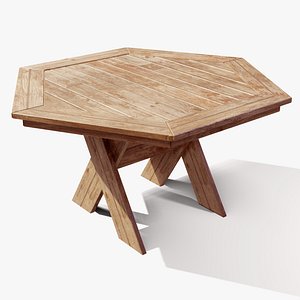 3D model Wooden Hexagonal Table