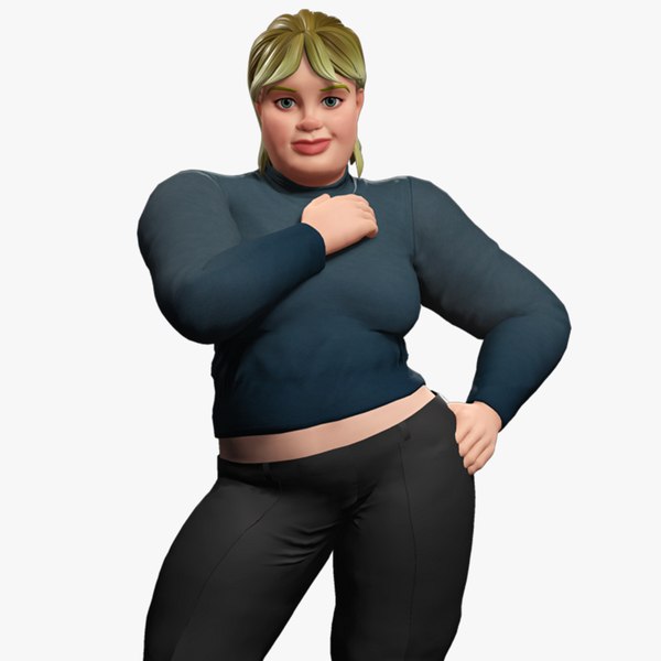 3D model Everyday Outfit Plus-Size Jeans Female Model Stylized Character Low-poly 3D model