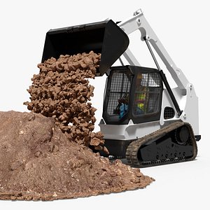 Skid Steer Loader with Operator and Pile of Soil Rigged for Cinema 4D