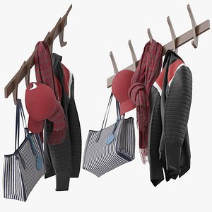 Modern walnut coat rack 3D model