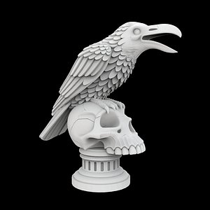 Cawing Raven Skull Totem 3D Print Model