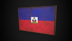 3D Old Picture Frame With Haiti  Flag - Game Ready PBR Low-poly 3D Model