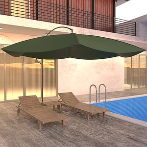 3D model set sunbed table umbrella