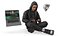 Hacker in Anonymous Mask Sitting Pose