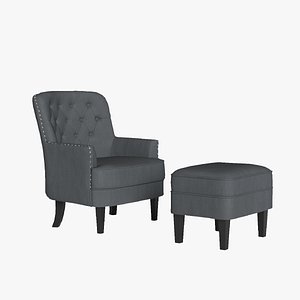Armchair and Ottoman Lounge Chair Footrest 3D model