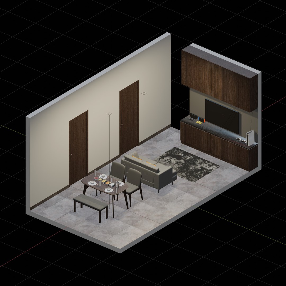 3D Isometric Open Space Interior Living Dining Room Model - TurboSquid ...