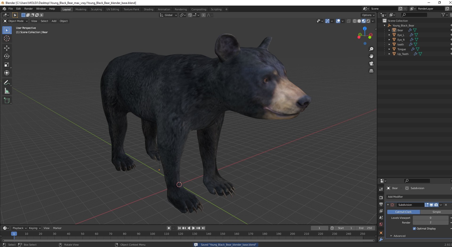Young Black Bear model https://p.turbosquid.com/ts-thumb/yu/sbGEP9/En/youngblackbearvray3dmodel029/jpg/1721007786/1920x1080/fit_q87/b92c3fc3bcc77955f394c7d7447e858ff68ab931/youngblackbearvray3dmodel029.jpg