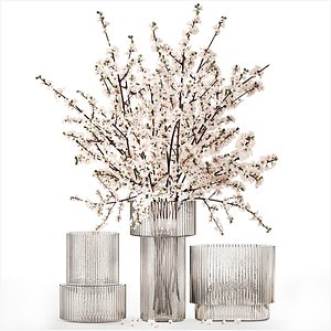 3D White bouquet of sakura cherry blossom branches 345
