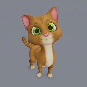 Rigged Cartoon Cat Character  Game Ready Low Poly 3D