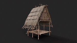Primitive Wooden Shelter with Thatch Roof 1