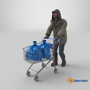 Homeless Man with Shopping Cart